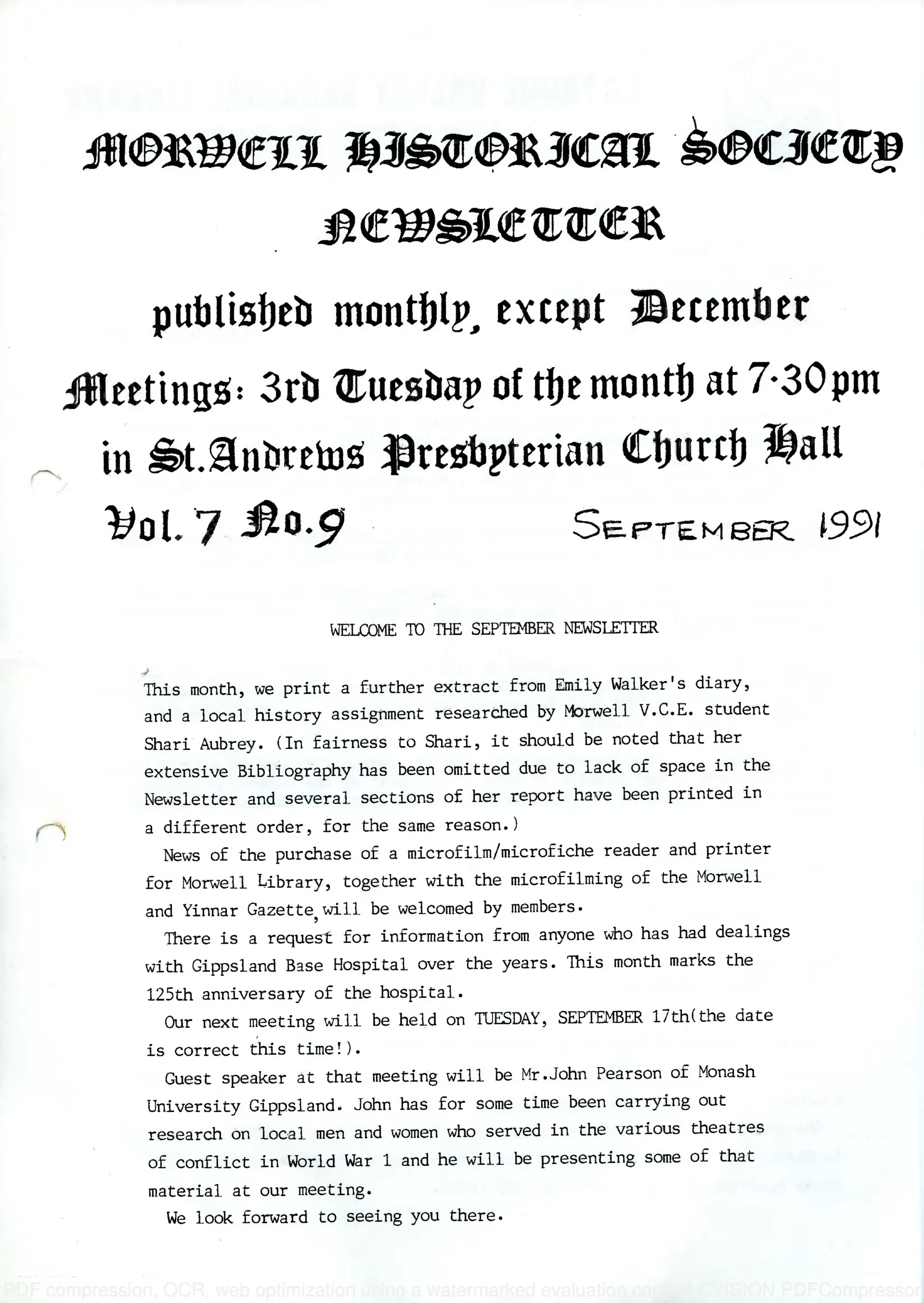 Newsletter September 1991
