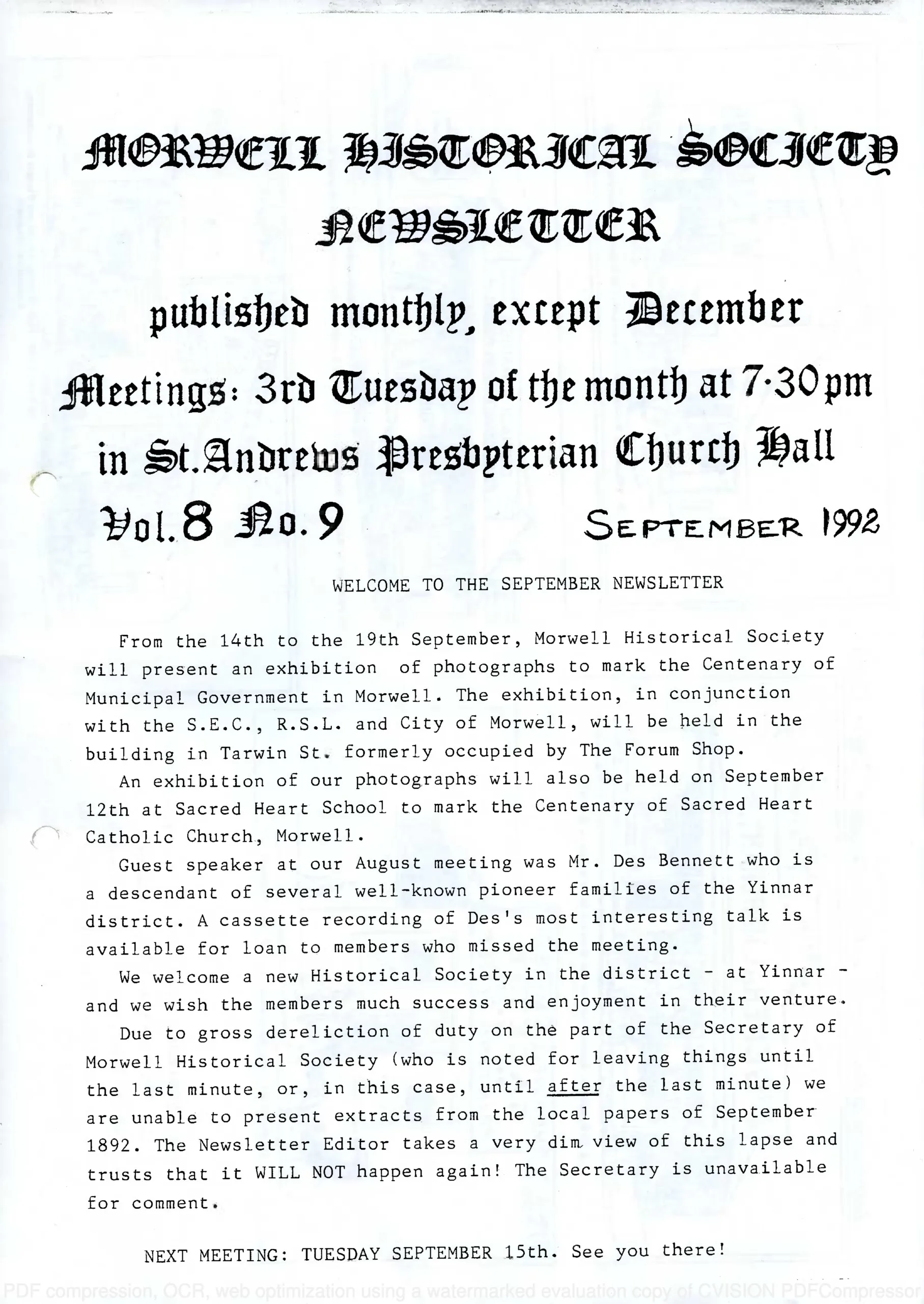Newsletter September 1992