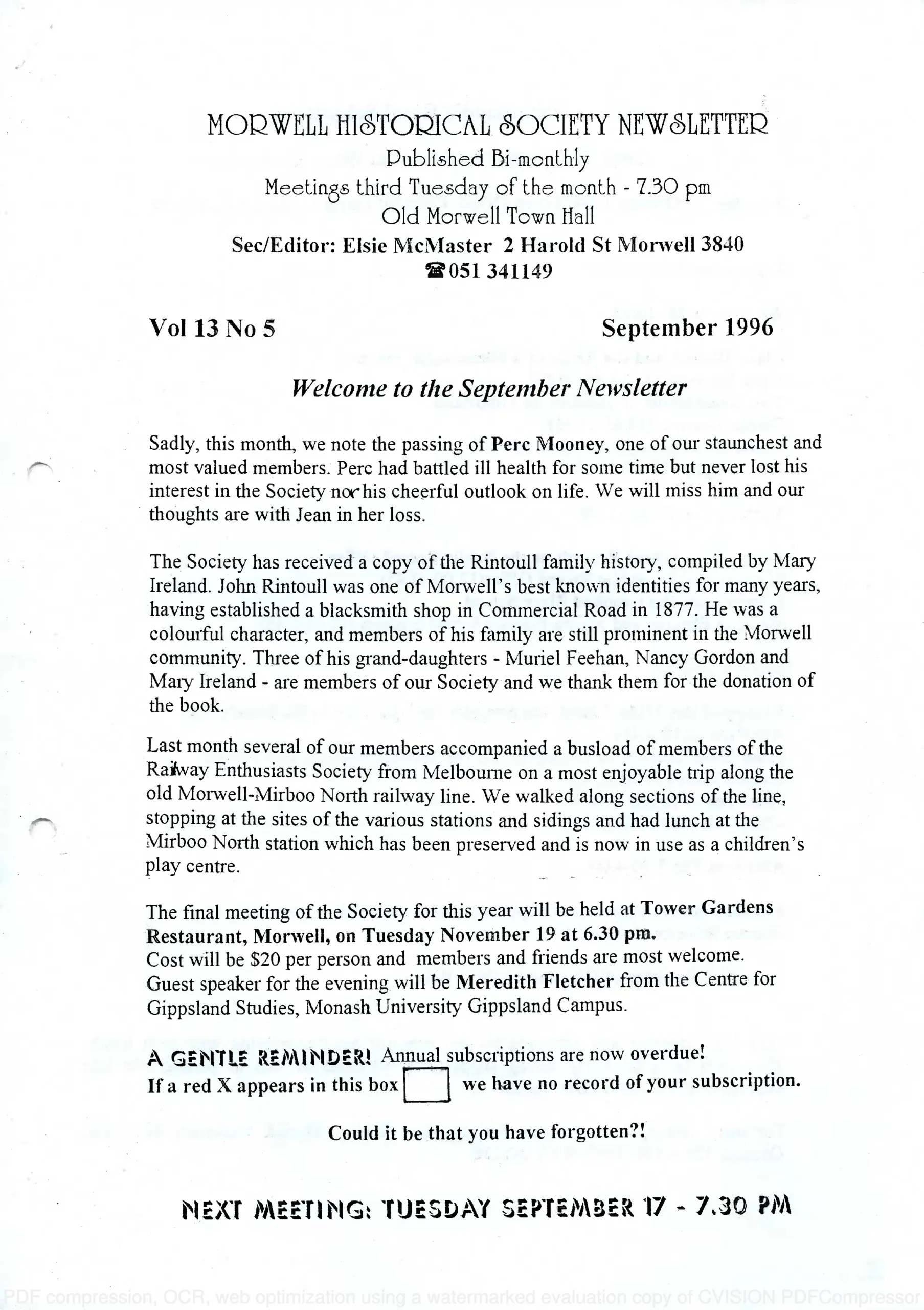 Newsletter September 1996