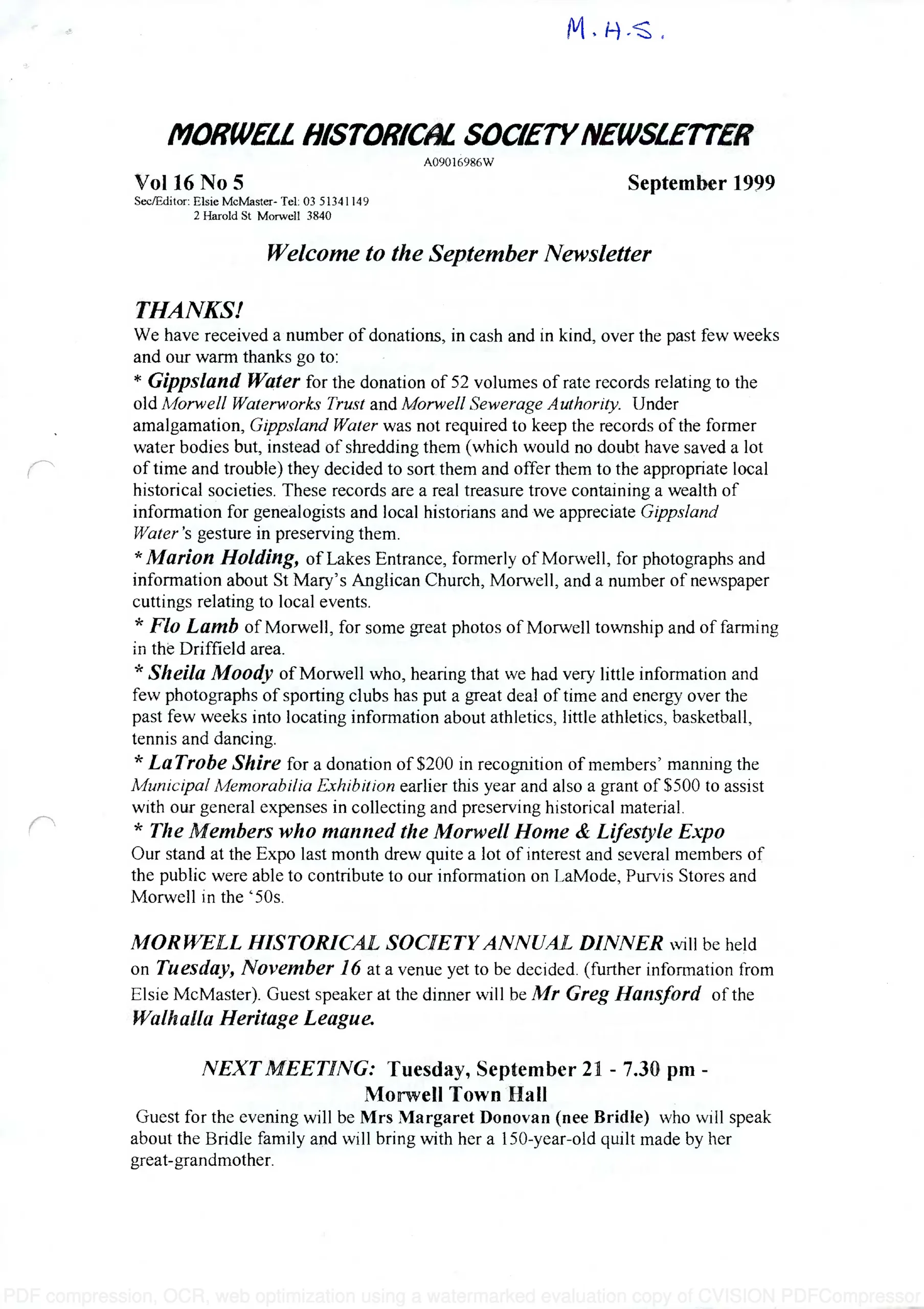 Newsletter September 1999