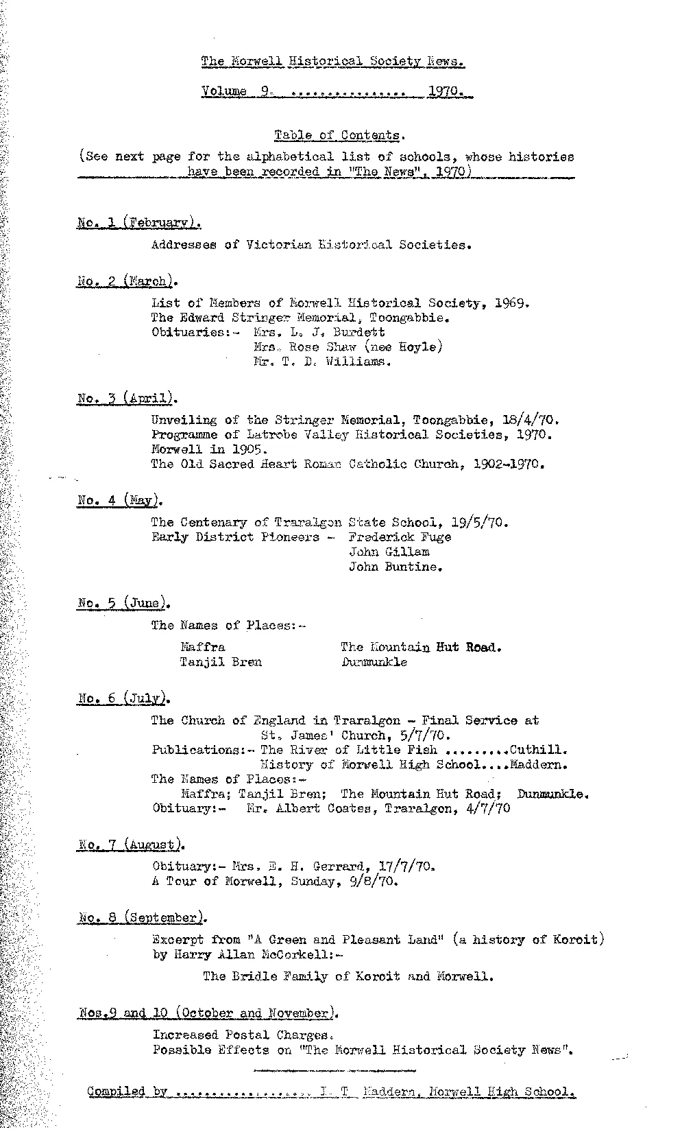 Newsletter Volume 9 1970