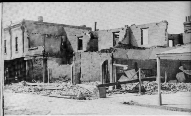 remains of shops burnt in 1912 fires. This fire on 31st December 1912, burnt five shops on the east side of Rintoull’s shop, in exactly the same area as the 1890 fires.