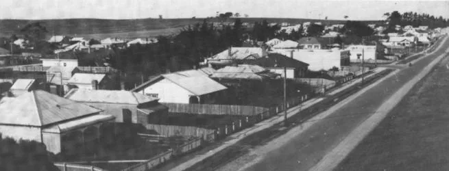 Princes Highway, looking east from near the site of the present Post Office, 1940s. An interesting feature is the lack of houses on the hill in the background

